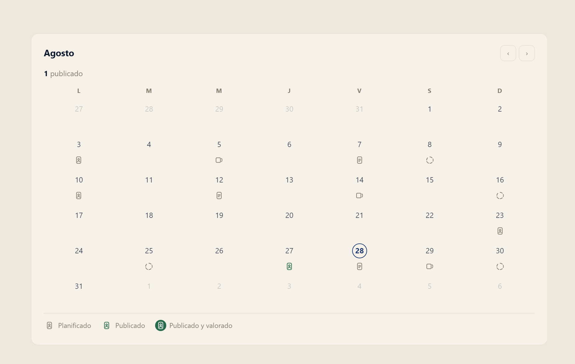 El mes entero planificado en el calendario de AULEOS